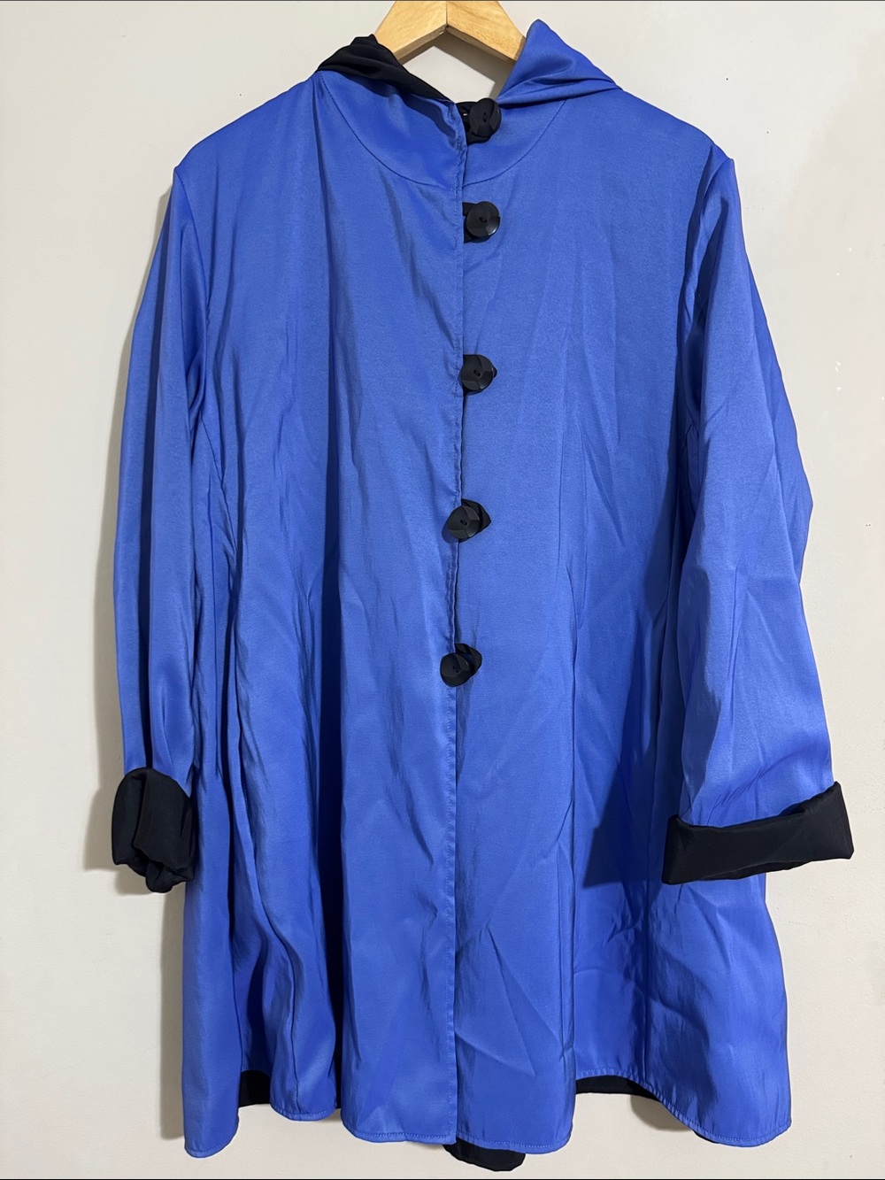Janska Madison Reversible Lightweight Hooded Coat Blue Black L Travel Lagenlook